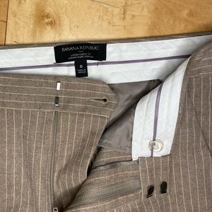 Banana Republic Logan curvy fit pin stripped tan and cream trousers